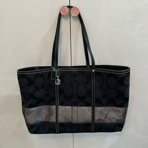 Genuine Coach Bag! Like new! Black tote with shimmery strip